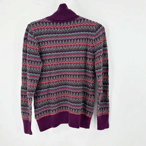 L.L. Bean Turtleneck Cotton Cashmere Sweater Purple Red Fair Isle cozy warm - Picture 7 of 7